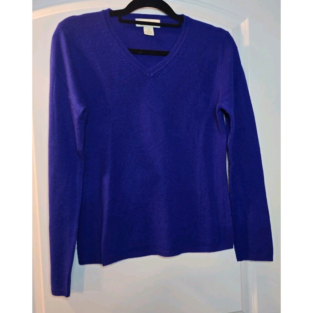 Peck & Peck Sweater Womens Medium Blue 100% Cashmere V Neck Knit Pullover